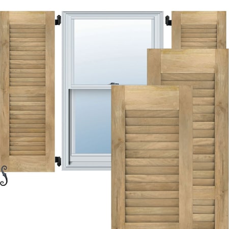 18W X 73H Americraft Two Equal Louver Exterior Real Wood Shutters, Unfinished